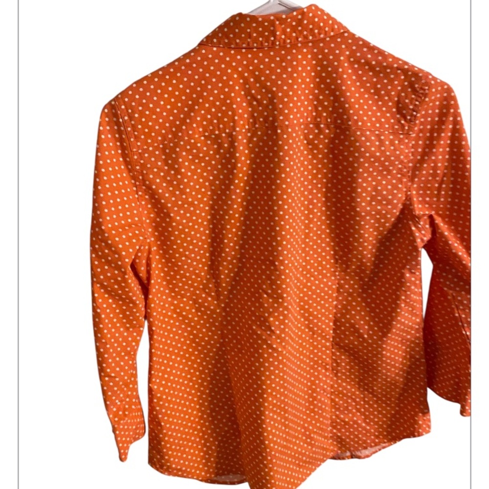 Chico's Orange Polka Dot women’s fitted button-down blouse.  Size‎ 0.  (4-6) - Picture 4 of 11